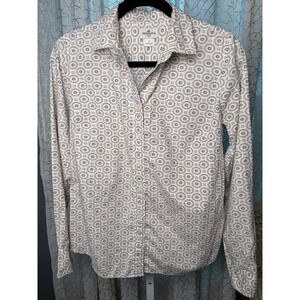J.Crew‎ Haberdashery Geometric Print Button-Up Shirt Small Beige Tan Cotton